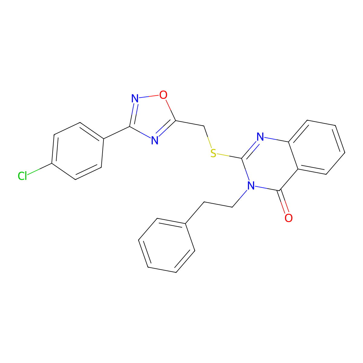 2-(((3-(4-chlorophenyl)-1,2,4-oxadiazol-5-yl)methyl)thio)-3-phenethylquinazolin-4(3H)-one molecular structure, CAS 2034368-30-2