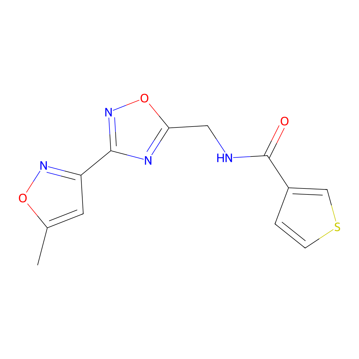 N-((3-(5-methylisoxazol-3-yl)-1,2,4-oxadiazol-5-yl)methyl)thiophene-3-carboxamide molecular structure, CAS 2034368-33-5