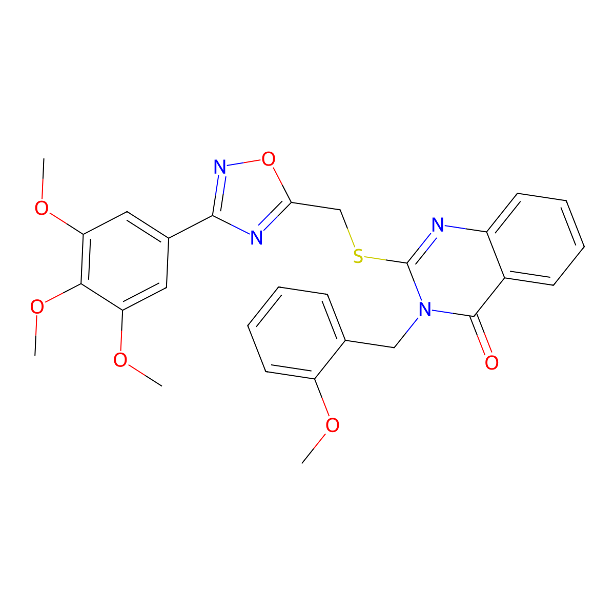 3-(2-methoxybenzyl)-2-(((3-(3,4,5-trimethoxyphenyl)-1,2,4-oxadiazol-5-yl)methyl)thio)quinazolin-4(3H)-one molecular structure, CAS 2034368-35-7