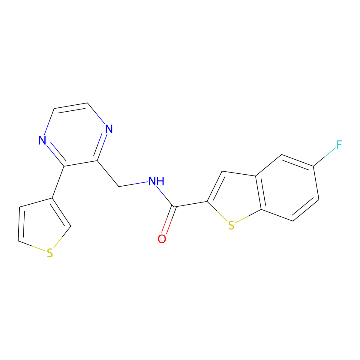 5-fluoro-N-((3-(thiophen-3-yl)pyrazin-2-yl)methyl)benzo[b]thiophene-2-carboxamide molecular structure, CAS 2034368-37-9