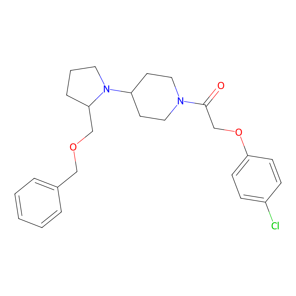 1-(4-(2-((Benzyloxy)methyl)pyrrolidin-1-yl)piperidin-1-yl)-2-(4-chlorophenoxy)ethanone molecular structure, CAS 2034368-42-6