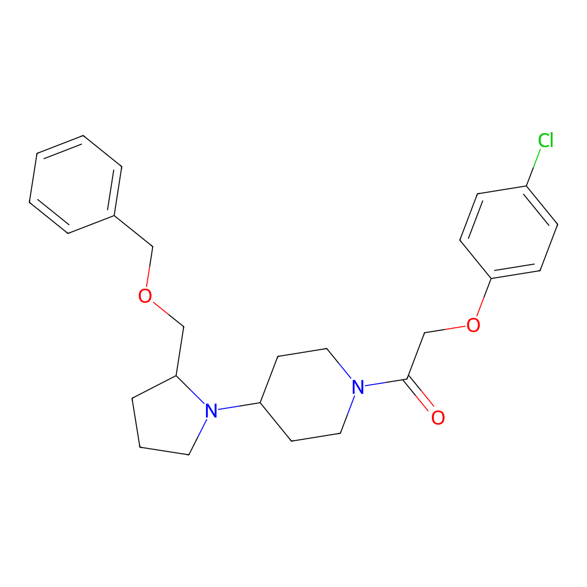 1-(4-(2-((Benzyloxy)methyl)pyrrolidin-1-yl)piperidin-1-yl)-2-(4-chlorophenoxy)ethanone molecular structure, CAS 2034368-42-6