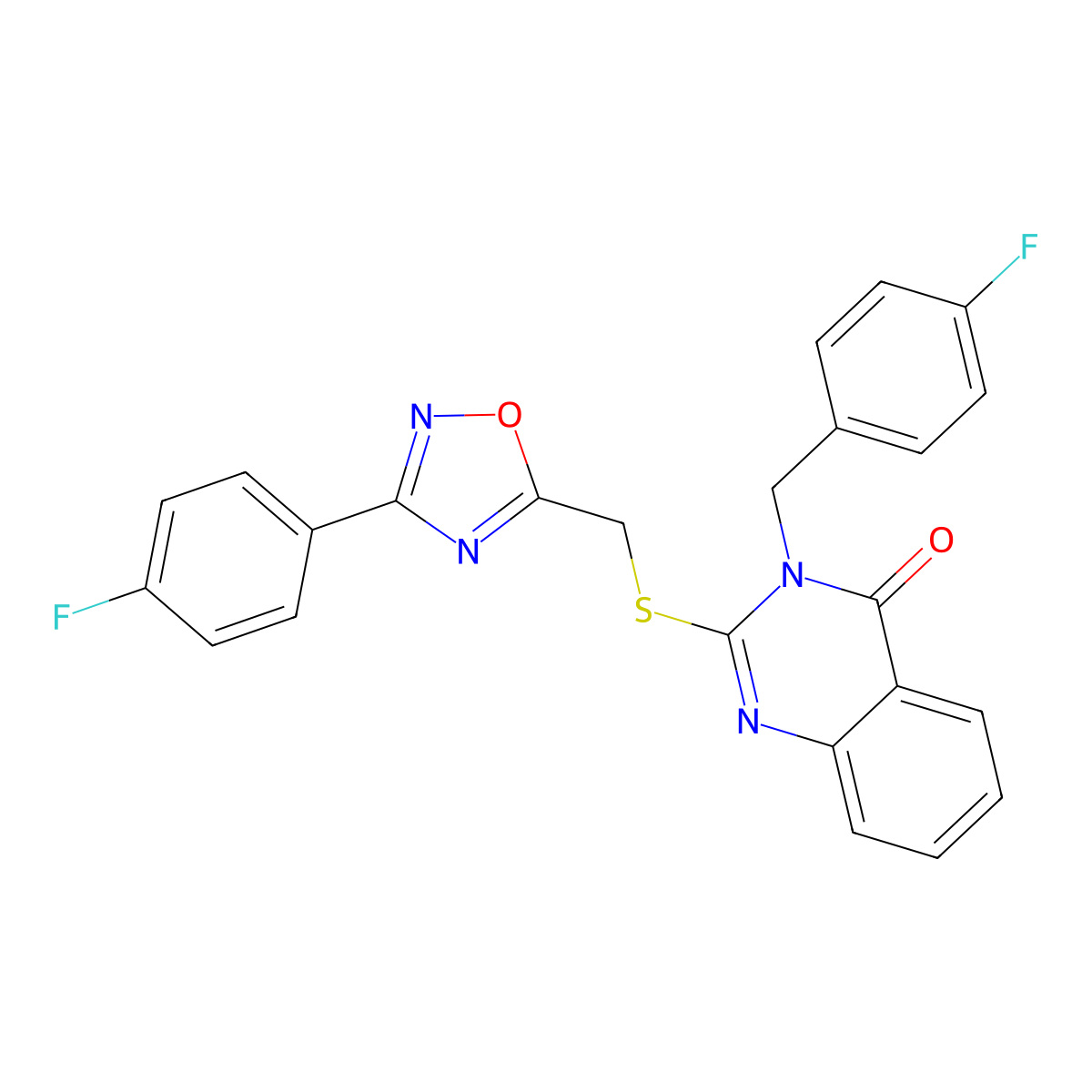 2-({[3-(4-Fluorophenyl)-1,2,4-oxadiazol-5-yl]methyl}sulfanyl)-3-[(4-fluorophenyl)methyl]-3,4-dihydroquinazolin-4-one molecular structure, CAS 2034368-43-7