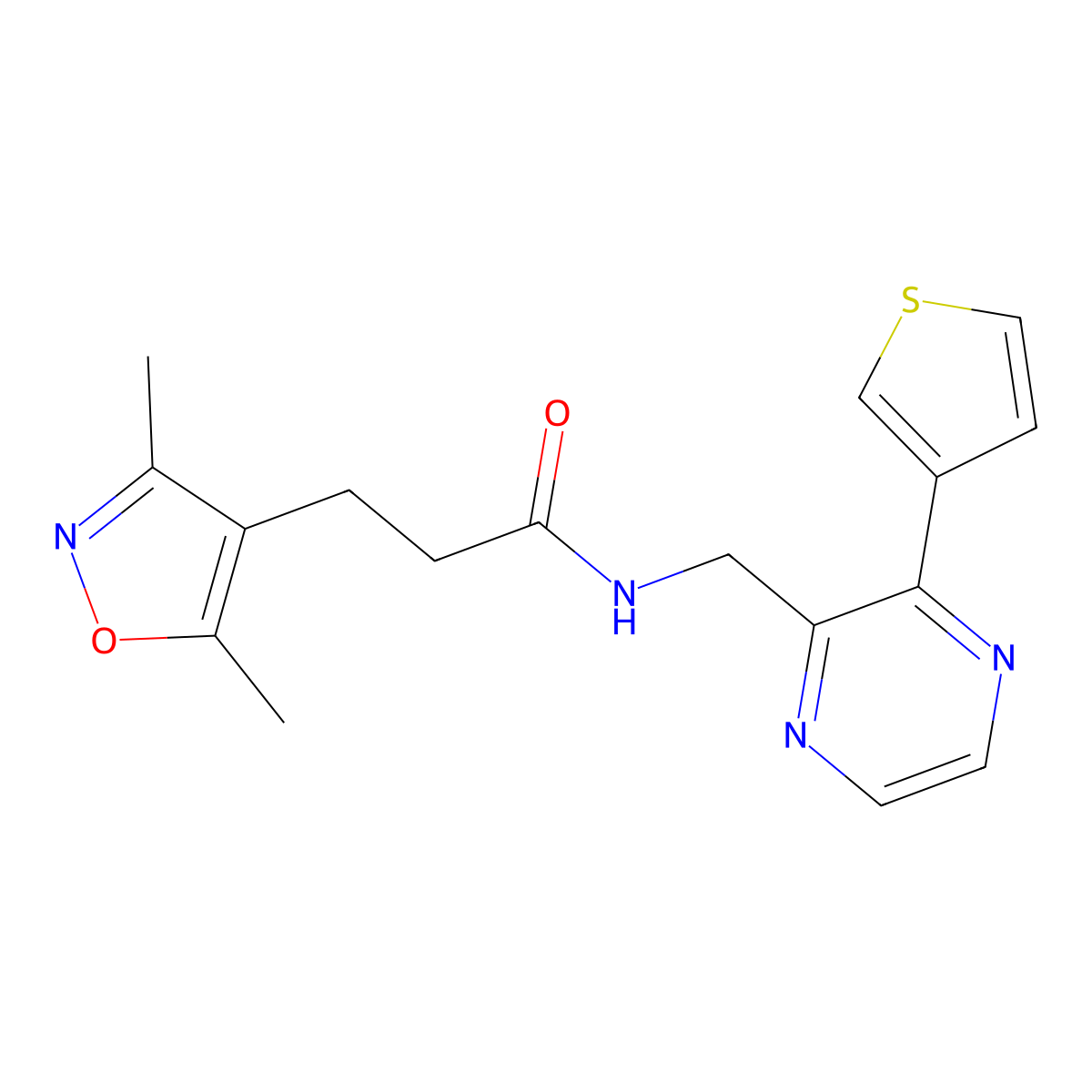 3-(3,5-dimethylisoxazol-4-yl)-N-((3-(thiophen-3-yl)pyrazin-2-yl)methyl)propanamide molecular structure, CAS 2034368-44-8