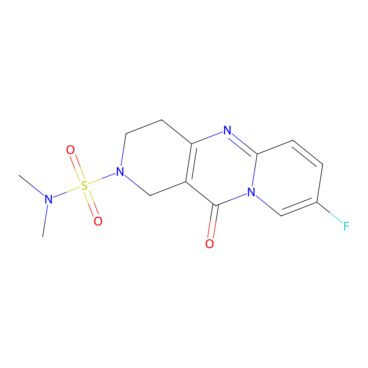 8-fluoro-N,N-dimethyl-11-oxo-3,4-dihydro-1H-dipyrido[1,2-a:4',3'-d]pyrimidine-2(11H)-sulfonamide molecular structure, CAS 2034368-46-0