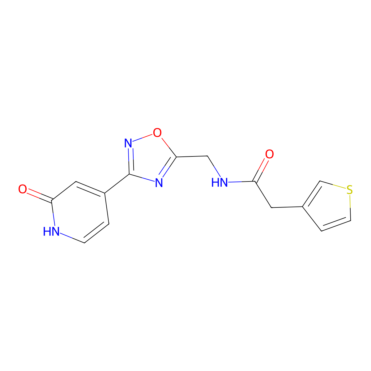 N-((3-(2-oxo-1,2-dihydropyridin-4-yl)-1,2,4-oxadiazol-5-yl)methyl)-2-(thiophen-3-yl)acetamide molecular structure, CAS 2034368-50-6
