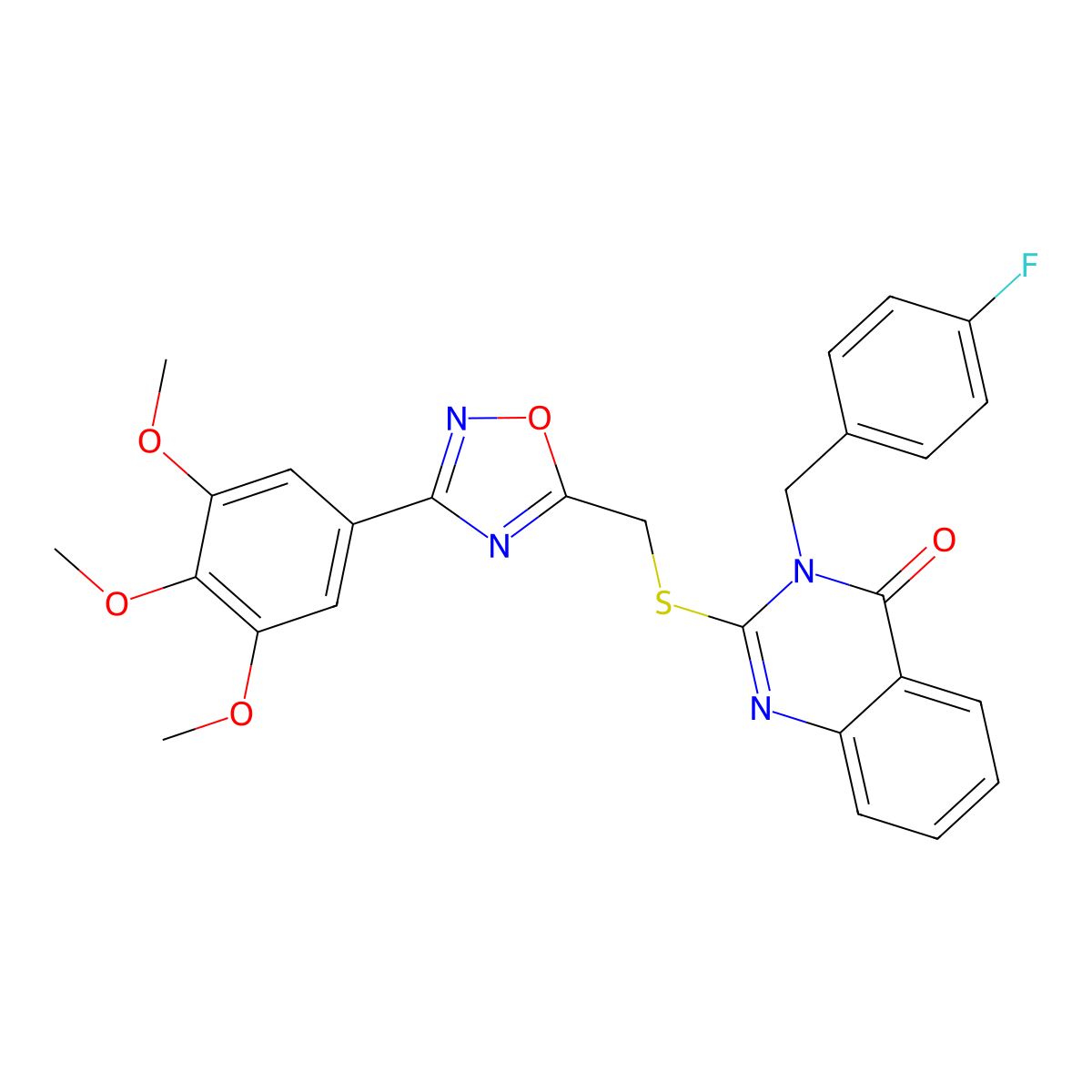 3-(4-fluorobenzyl)-2-(((3-(3,4,5-trimethoxyphenyl)-1,2,4-oxadiazol-5-yl)methyl)thio)quinazolin-4(3H)-one molecular structure, CAS 2034368-51-7