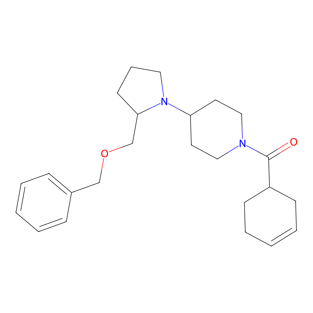 (4-(2-((Benzyloxy)methyl)pyrrolidin-1-yl)piperidin-1-yl)(cyclohex-3-en-1-yl)methanone molecular structure, CAS 2034368-52-8