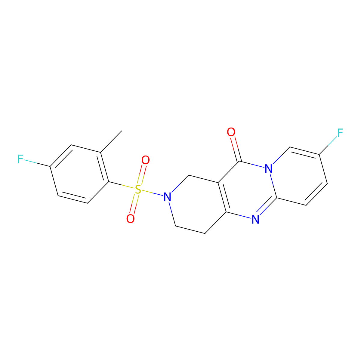 8-fluoro-2-((4-fluoro-2-methylphenyl)sulfonyl)-3,4-dihydro-1H-dipyrido[1,2-a:4',3'-d]pyrimidin-11(2H)-one molecular structure, CAS 2034368-53-9