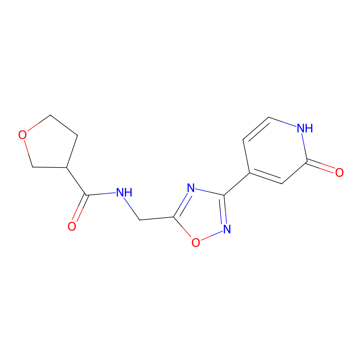 N-((3-(2-oxo-1,2-dihydropyridin-4-yl)-1,2,4-oxadiazol-5-yl)methyl)tetrahydrofuran-3-carboxamide molecular structure, CAS 2034368-56-2