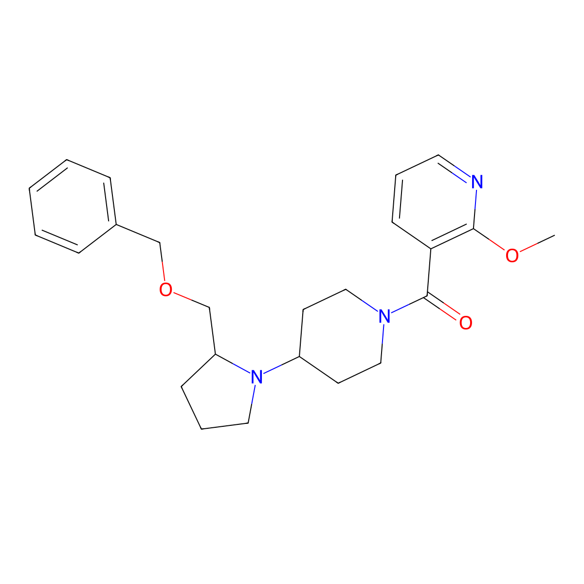 (4-(2-((Benzyloxy)methyl)pyrrolidin-1-yl)piperidin-1-yl)(2-methoxypyridin-3-yl)methanone molecular structure, CAS 2034368-57-3