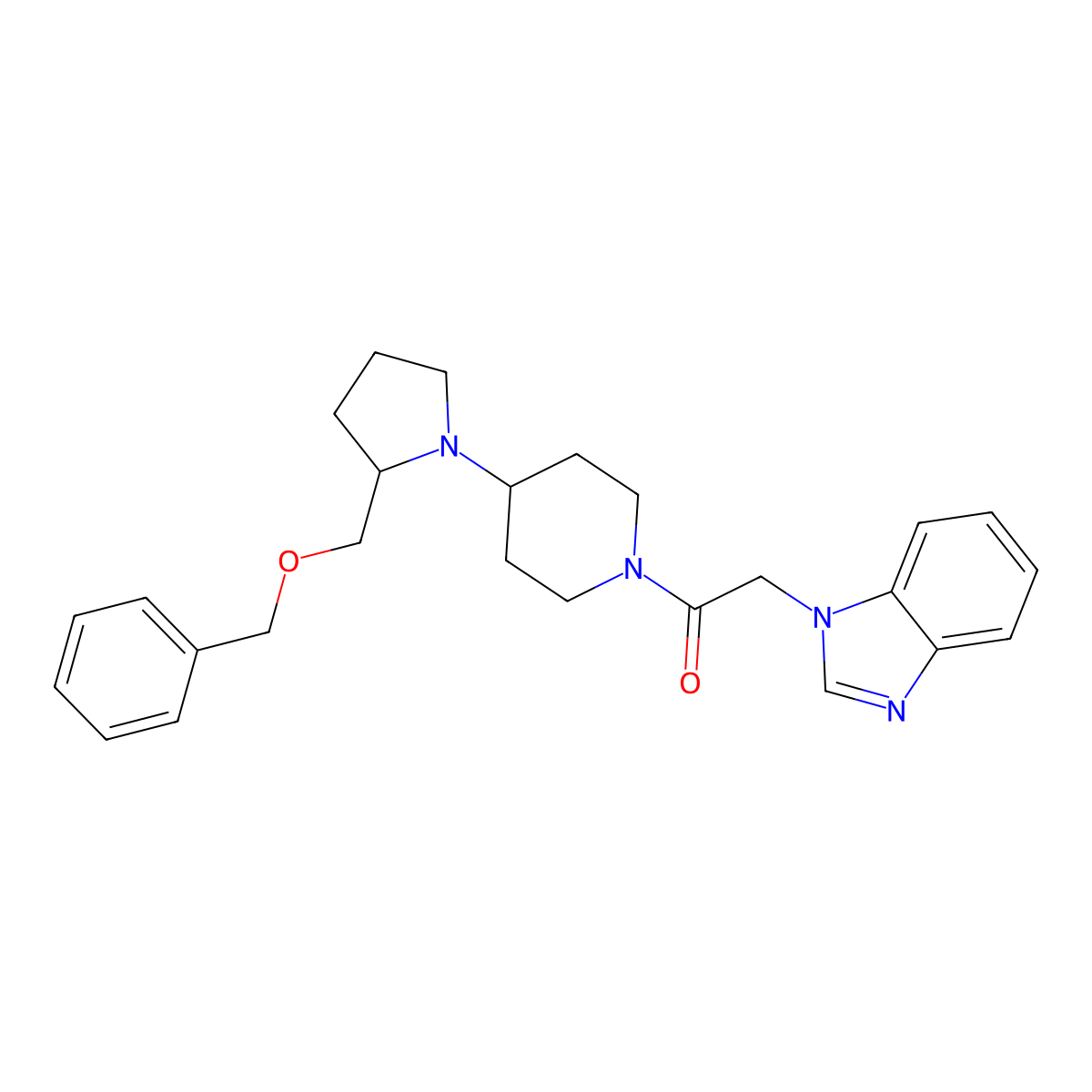2-(1H-benzo[d]imidazol-1-yl)-1-(4-(2-((benzyloxy)methyl)pyrrolidin-1-yl)piperidin-1-yl)ethanone molecular structure, CAS 2034368-61-9