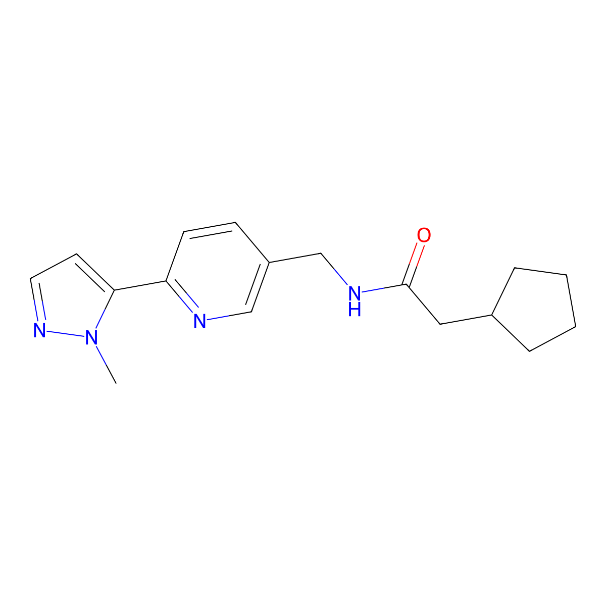 2-cyclopentyl-N-{[6-(1-methyl-1H-pyrazol-5-yl)pyridin-3-yl]methyl}acetamide molecular structure, CAS 2034368-62-0