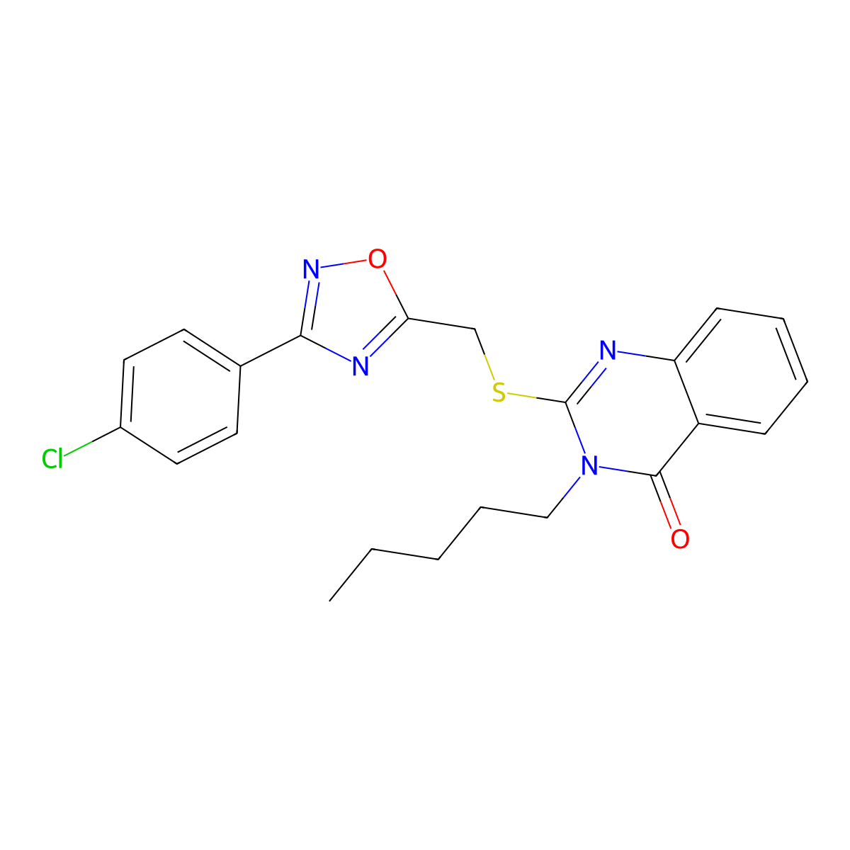 2-(((3-(4-chlorophenyl)-1,2,4-oxadiazol-5-yl)methyl)thio)-3-pentylquinazolin-4(3H)-one molecular structure, CAS 2034368-63-1