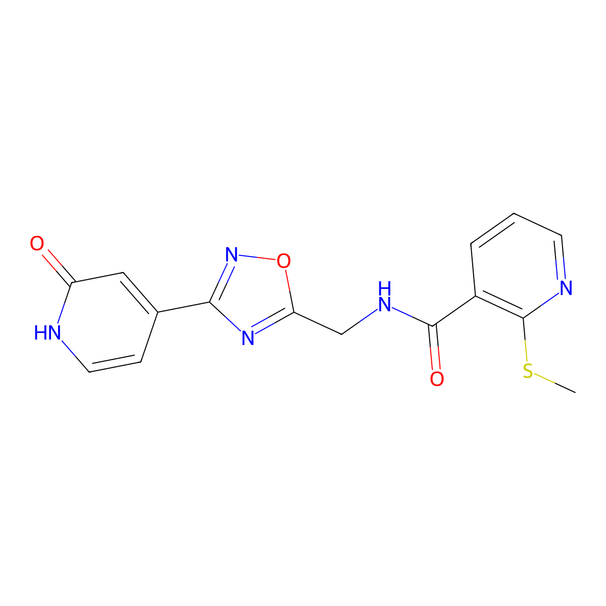 2-(methylthio)-N-((3-(2-oxo-1,2-dihydropyridin-4-yl)-1,2,4-oxadiazol-5-yl)methyl)nicotinamide molecular structure, CAS 2034368-64-2