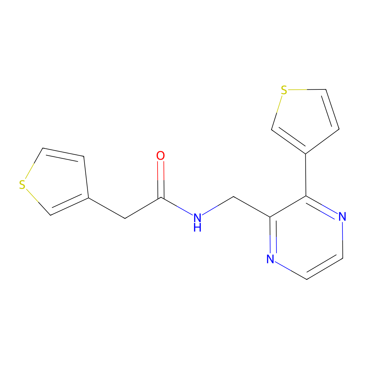 2-(thiophen-3-yl)-N-((3-(thiophen-3-yl)pyrazin-2-yl)methyl)acetamide molecular structure, CAS 2034368-66-4