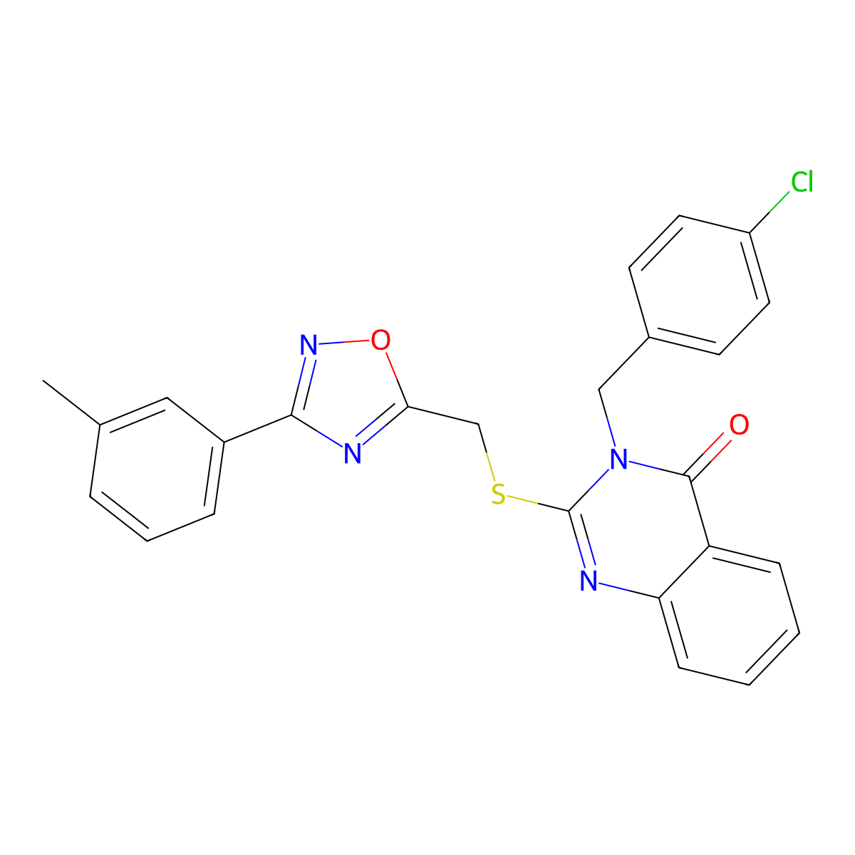 3-(4-chlorobenzyl)-2-(((3-(m-tolyl)-1,2,4-oxadiazol-5-yl)methyl)thio)quinazolin-4(3H)-one molecular structure, CAS 2034368-68-6