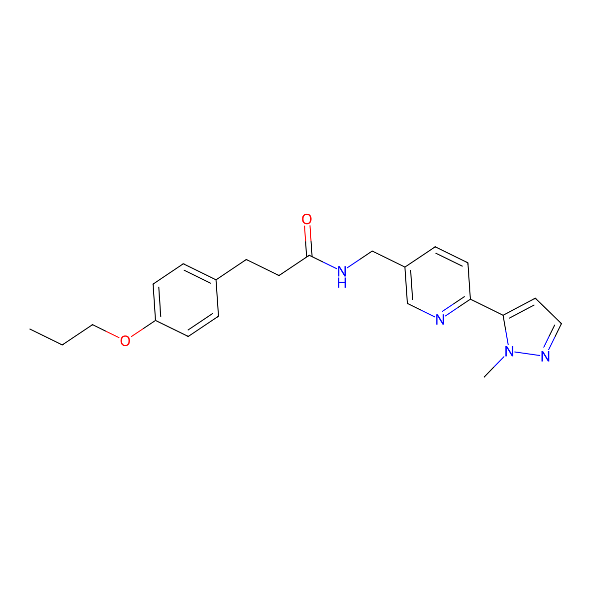N-((6-(1-methyl-1H-pyrazol-5-yl)pyridin-3-yl)methyl)-3-(4-propoxyphenyl)propanamide molecular structure, CAS 2034368-69-7