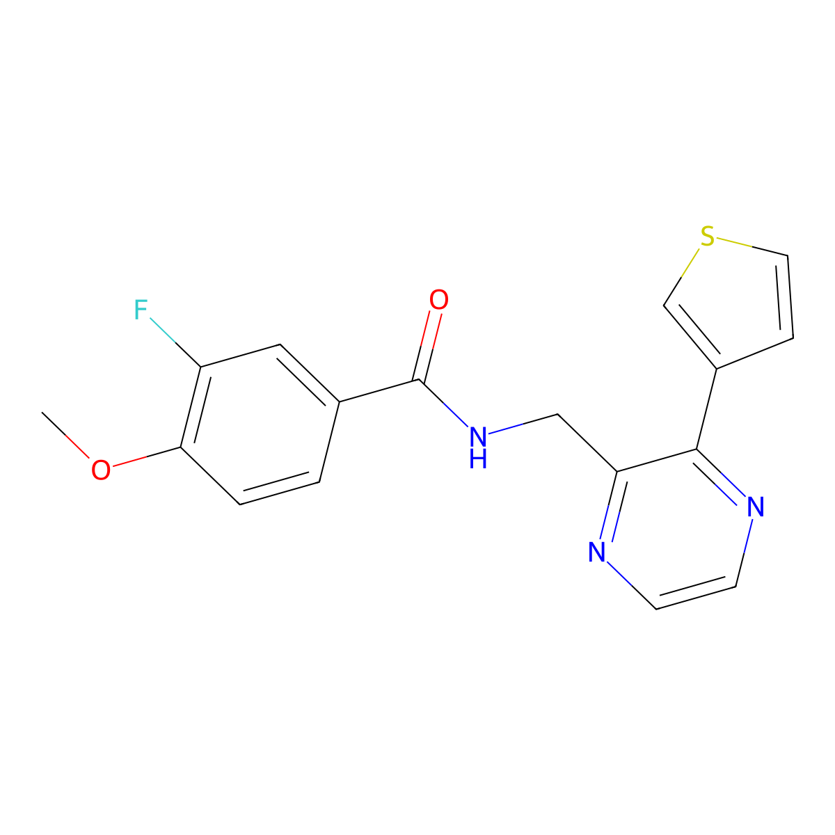 3-fluoro-4-methoxy-N-((3-(thiophen-3-yl)pyrazin-2-yl)methyl)benzamide molecular structure, CAS 2034368-72-2
