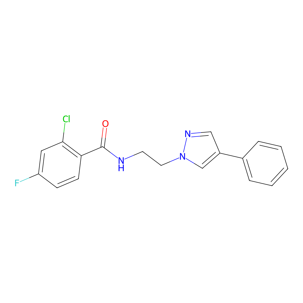 2-chloro-4-fluoro-N-[2-(4-phenyl-1H-pyrazol-1-yl)ethyl]benzamide molecular structure, CAS 2034368-73-3