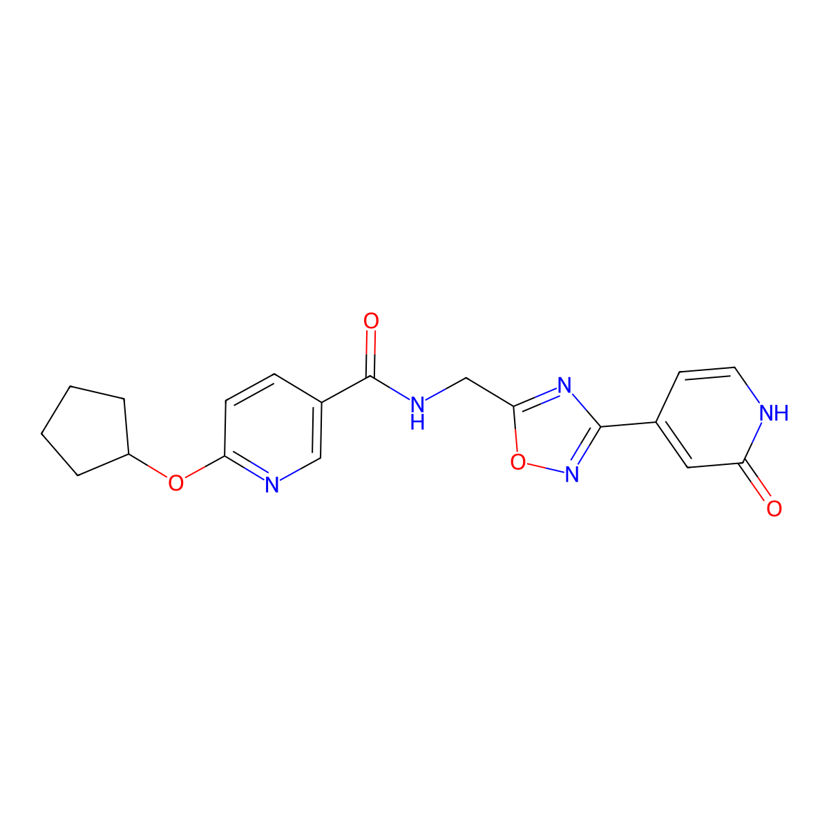 6-(cyclopentyloxy)-N-((3-(2-oxo-1,2-dihydropyridin-4-yl)-1,2,4-oxadiazol-5-yl)methyl)nicotinamide molecular structure, CAS 2034368-74-4