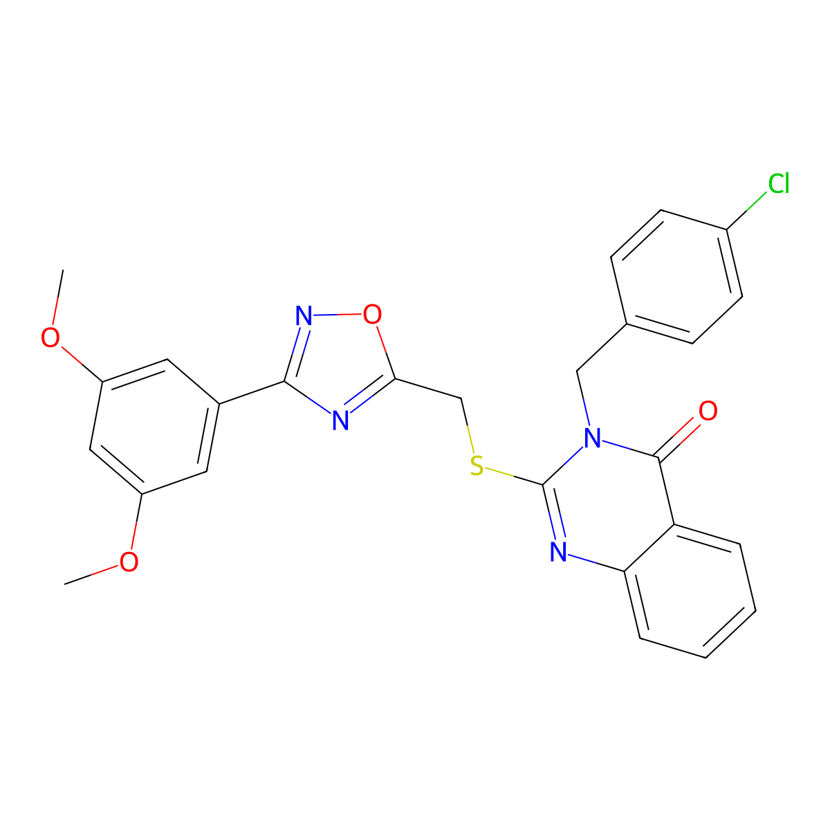 3-(4-chlorobenzyl)-2-(((3-(3,5-dimethoxyphenyl)-1,2,4-oxadiazol-5-yl)methyl)thio)quinazolin-4(3H)-one molecular structure, CAS 2034368-78-8