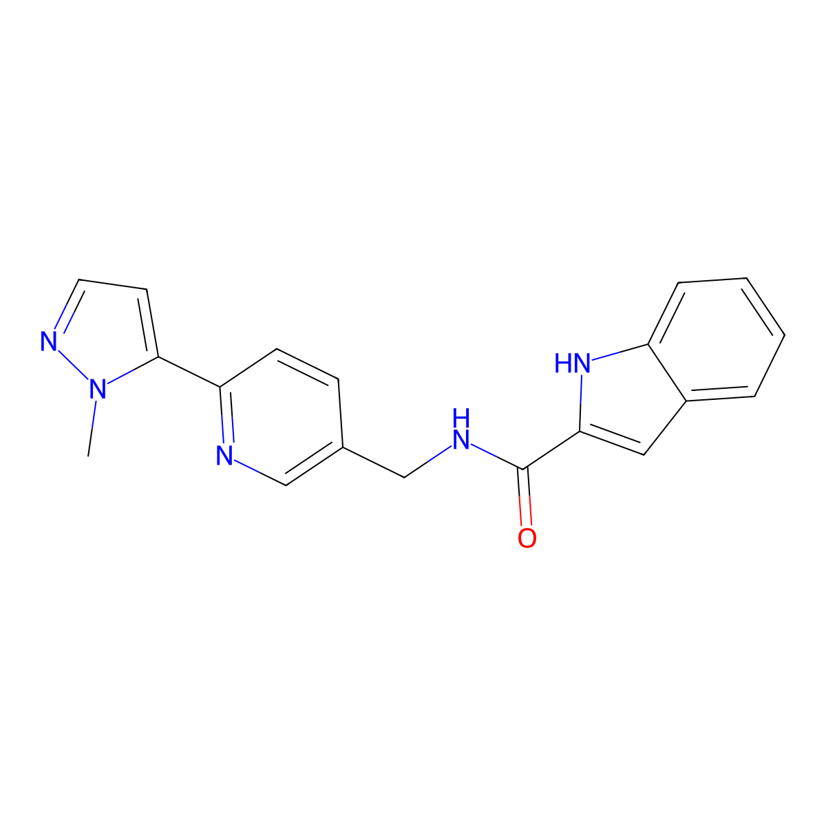 N-{[6-(1-methyl-1H-pyrazol-5-yl)pyridin-3-yl]methyl}-1H-indole-2-carboxamide molecular structure, CAS 2034368-79-9