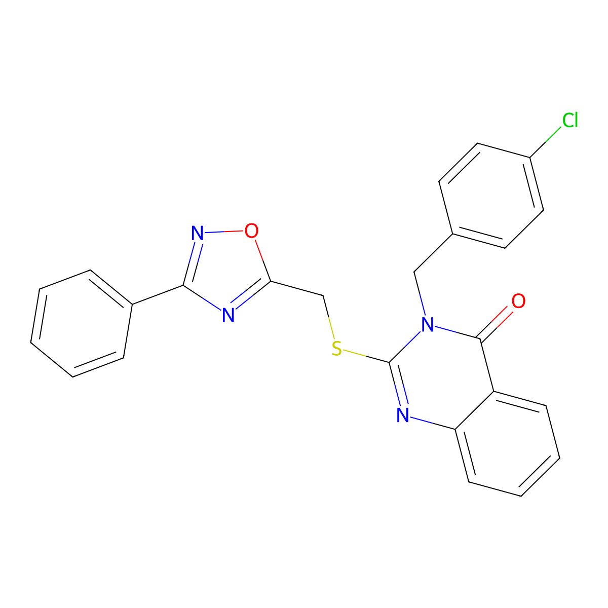 3-(4-chlorobenzyl)-2-(((3-phenyl-1,2,4-oxadiazol-5-yl)methyl)thio)quinazolin-4(3H)-one molecular structure, CAS 2034368-86-8