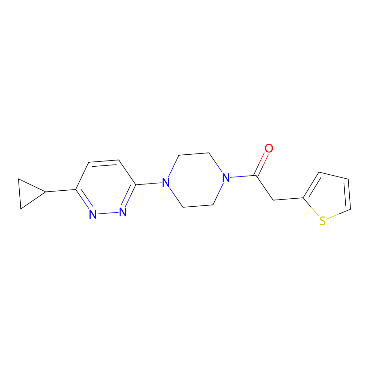 1-(4-(6-Cyclopropylpyridazin-3-yl)piperazin-1-yl)-2-(thiophen-2-yl)ethanone molecular structure, CAS 2034368-89-1