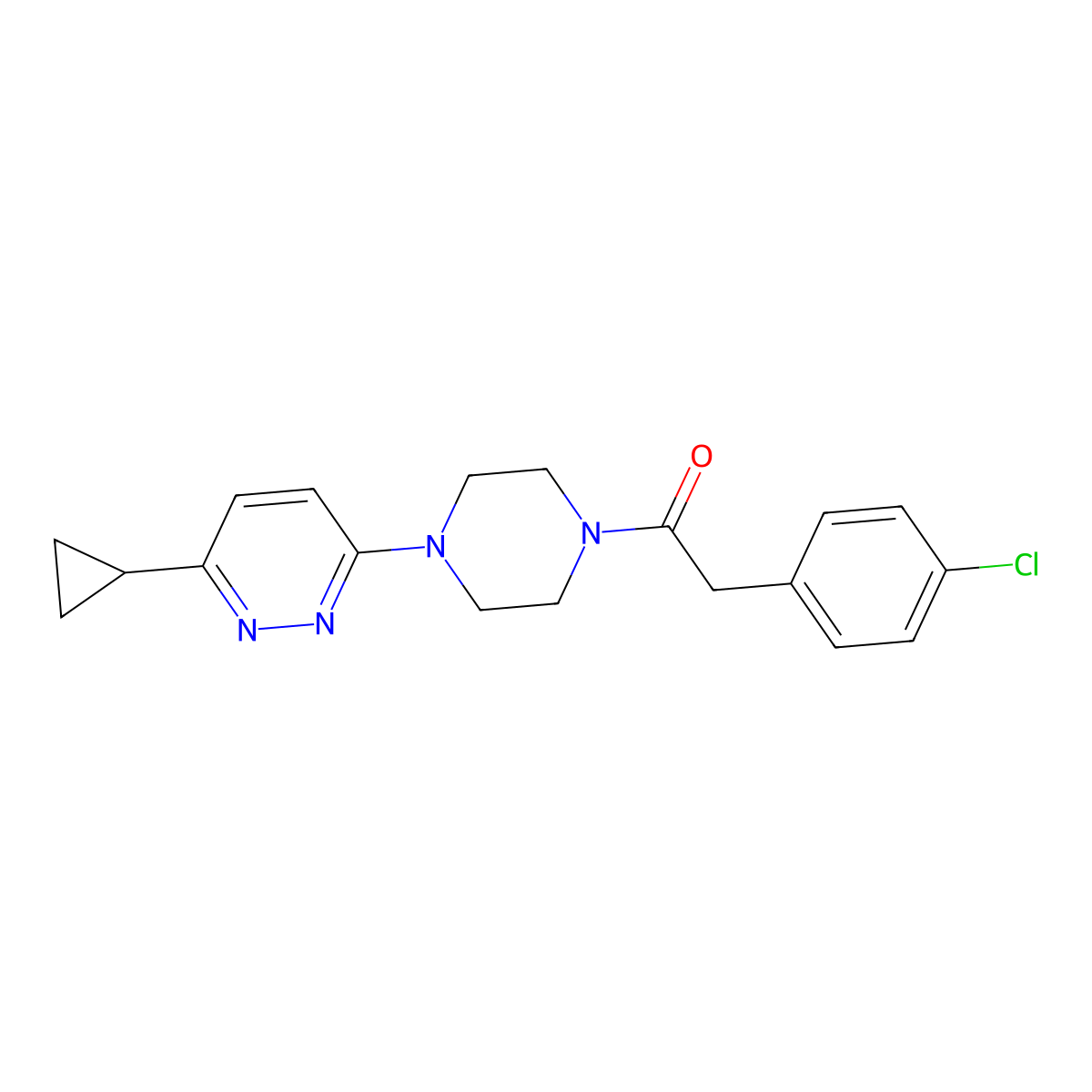 2-(4-Chlorophenyl)-1-(4-(6-cyclopropylpyridazin-3-yl)piperazin-1-yl)ethanone molecular structure, CAS 2034368-96-0