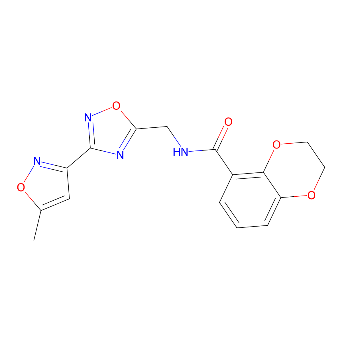 N-((3-(5-methylisoxazol-3-yl)-1,2,4-oxadiazol-5-yl)methyl)-2,3-dihydrobenzo[b][1,4]dioxine-5-carboxamide molecular structure, CAS 2034369-04-3