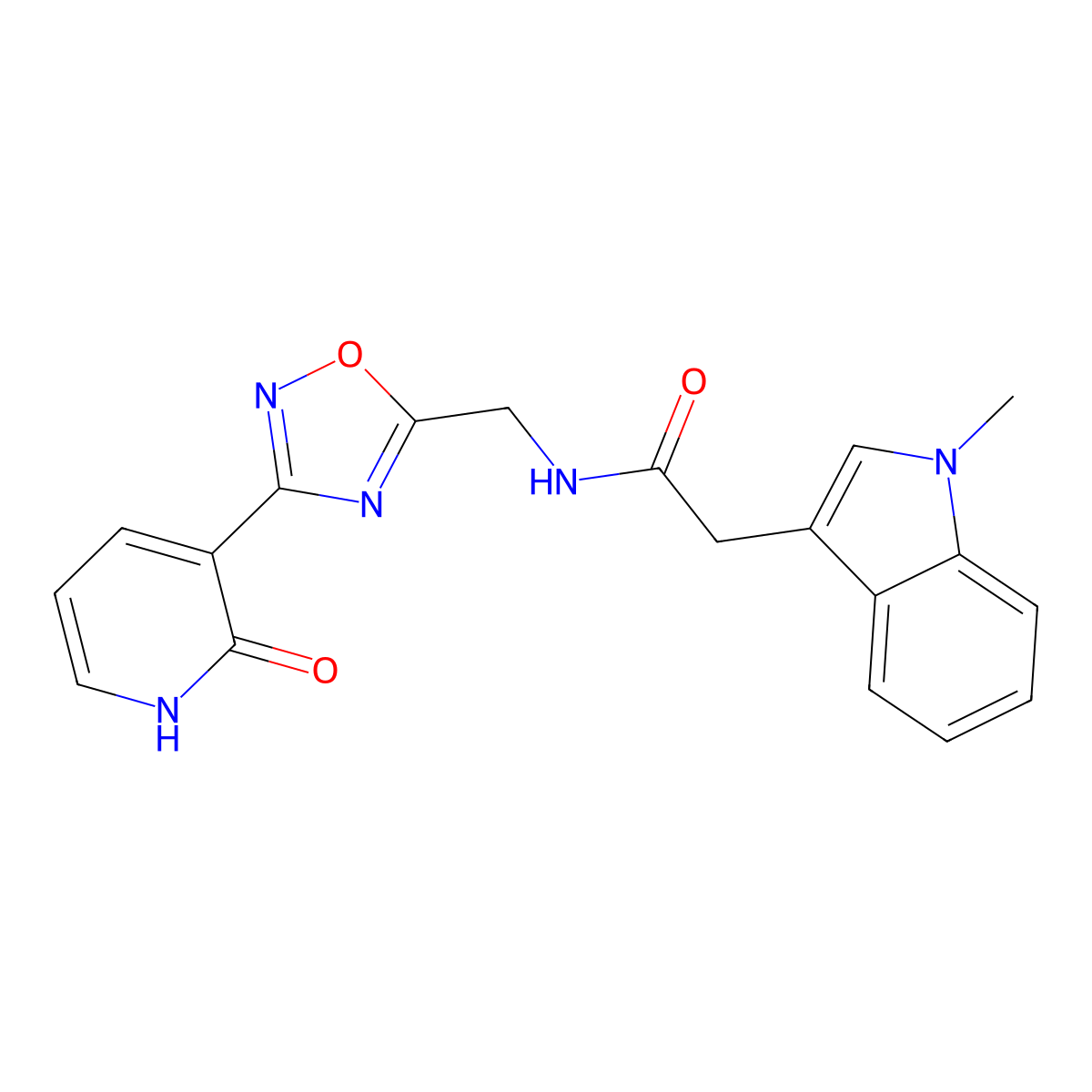 2-(1-methyl-1H-indol-3-yl)-N-((3-(2-oxo-1,2-dihydropyridin-3-yl)-1,2,4-oxadiazol-5-yl)methyl)acetamide molecular structure, CAS 2034369-05-4