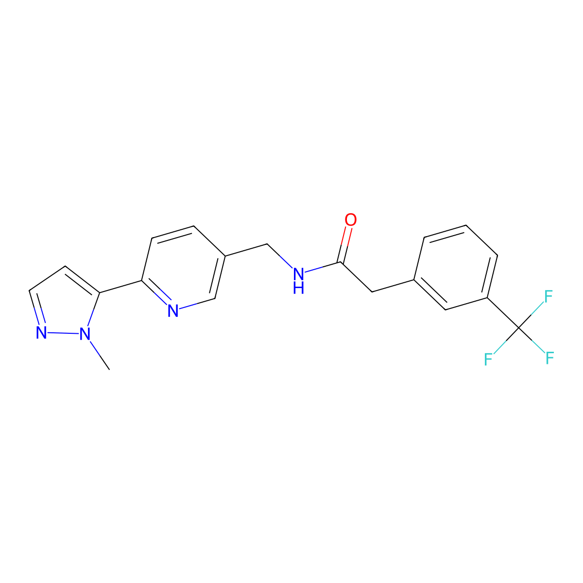 N-((6-(1-methyl-1H-pyrazol-5-yl)pyridin-3-yl)methyl)-2-(3-(trifluoromethyl)phenyl)acetamide molecular structure, CAS 2034369-09-8