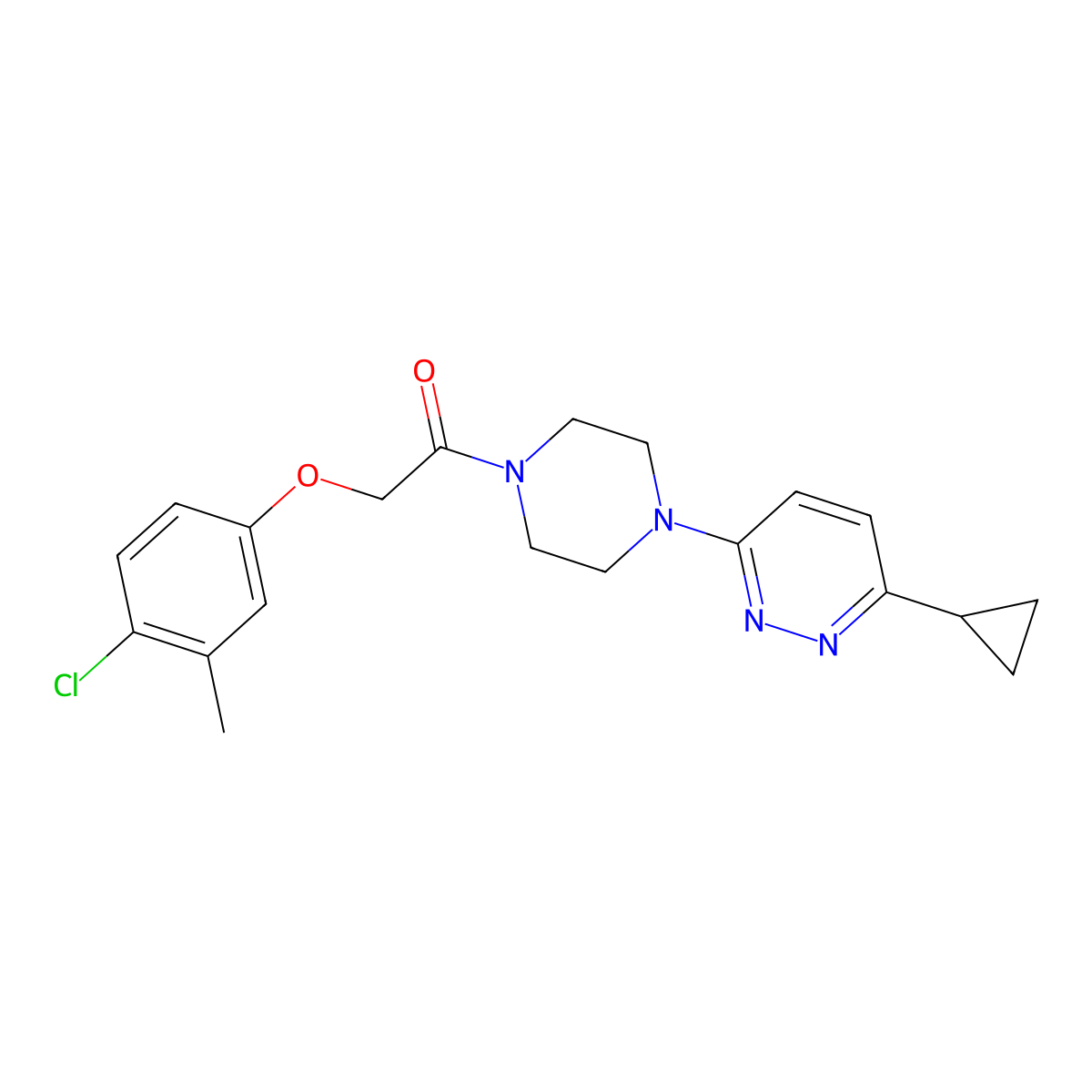 2-(4-Chloro-3-methylphenoxy)-1-(4-(6-cyclopropylpyridazin-3-yl)piperazin-1-yl)ethanone molecular structure, CAS 2034369-13-4