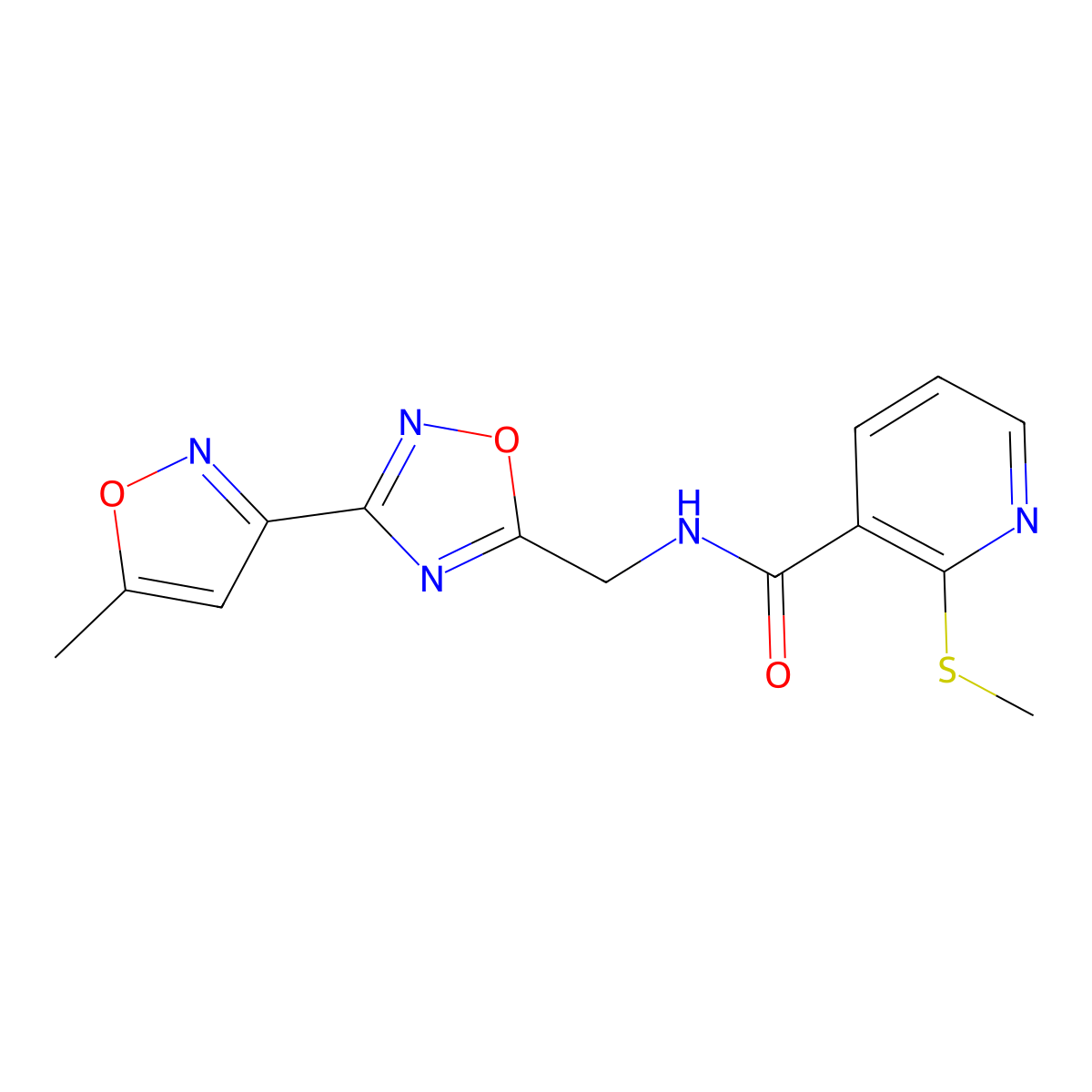 N-((3-(5-methylisoxazol-3-yl)-1,2,4-oxadiazol-5-yl)methyl)-2-(methylthio)nicotinamide molecular structure, CAS 2034369-16-7
