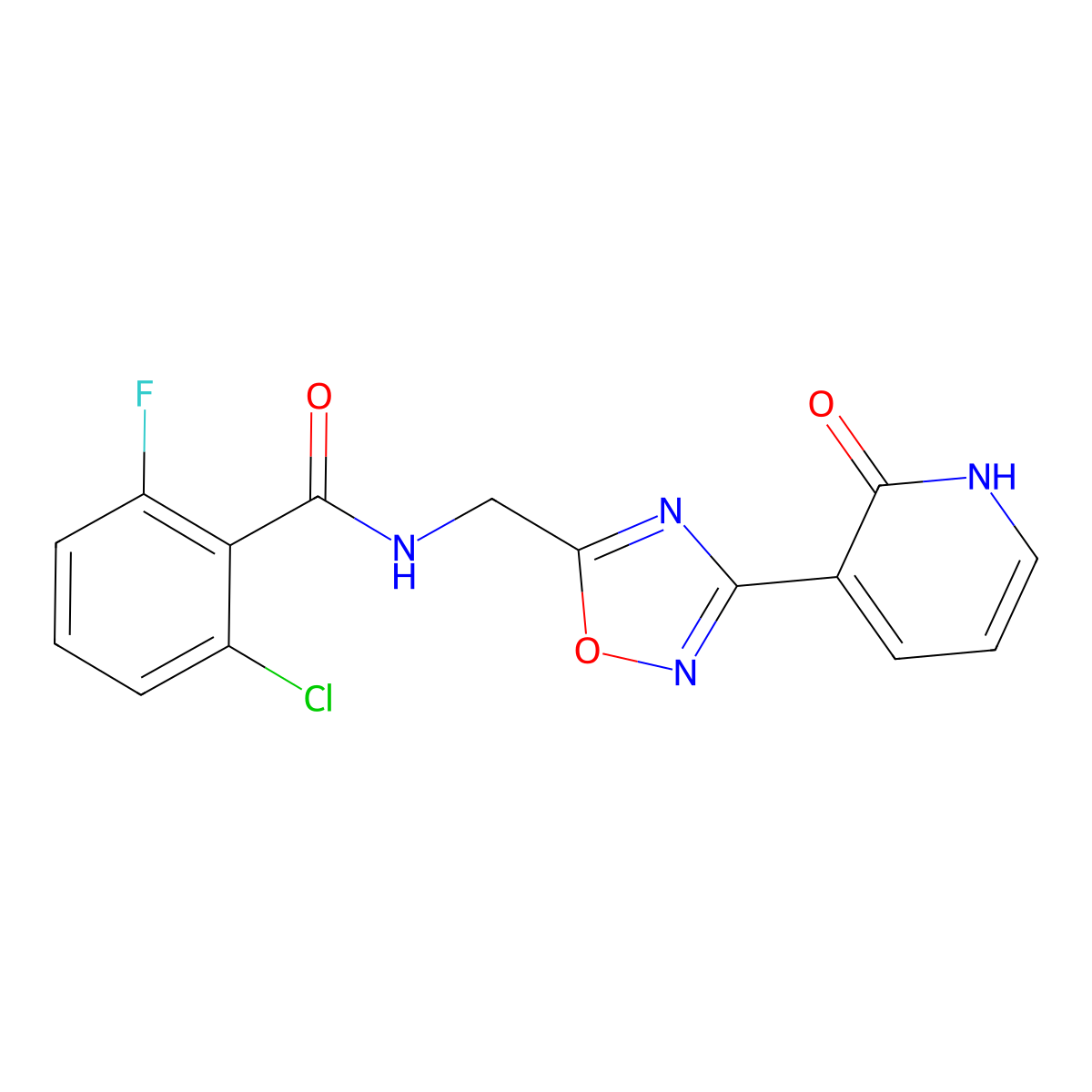 2-chloro-6-fluoro-N-((3-(2-oxo-1,2-dihydropyridin-3-yl)-1,2,4-oxadiazol-5-yl)methyl)benzamide molecular structure, CAS 2034369-17-8