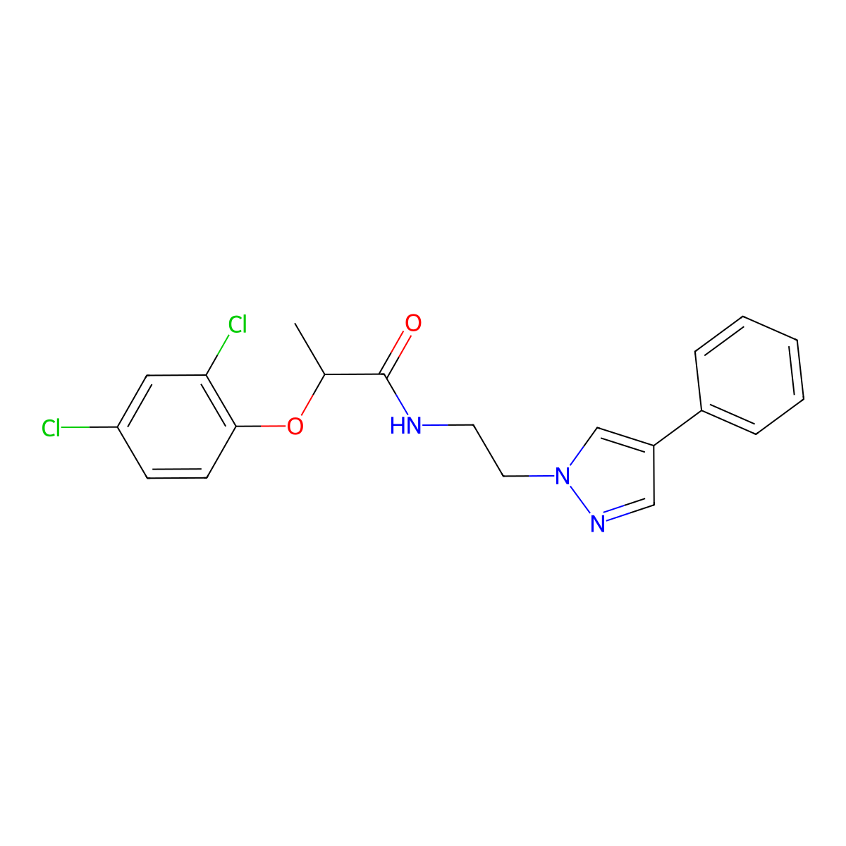 2-(2,4-dichlorophenoxy)-N-(2-(4-phenyl-1H-pyrazol-1-yl)ethyl)propanamide molecular structure, CAS 2034369-22-5