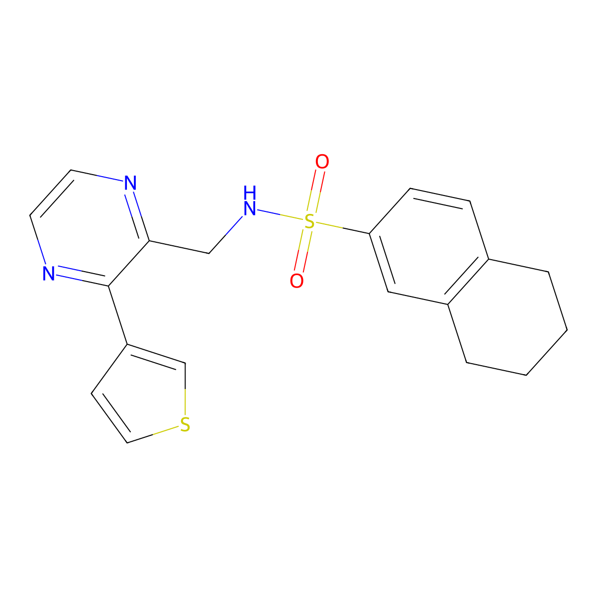 N-((3-(thiophen-3-yl)pyrazin-2-yl)methyl)-5,6,7,8-tetrahydronaphthalene-2-sulfonamide molecular structure, CAS 2034369-23-6