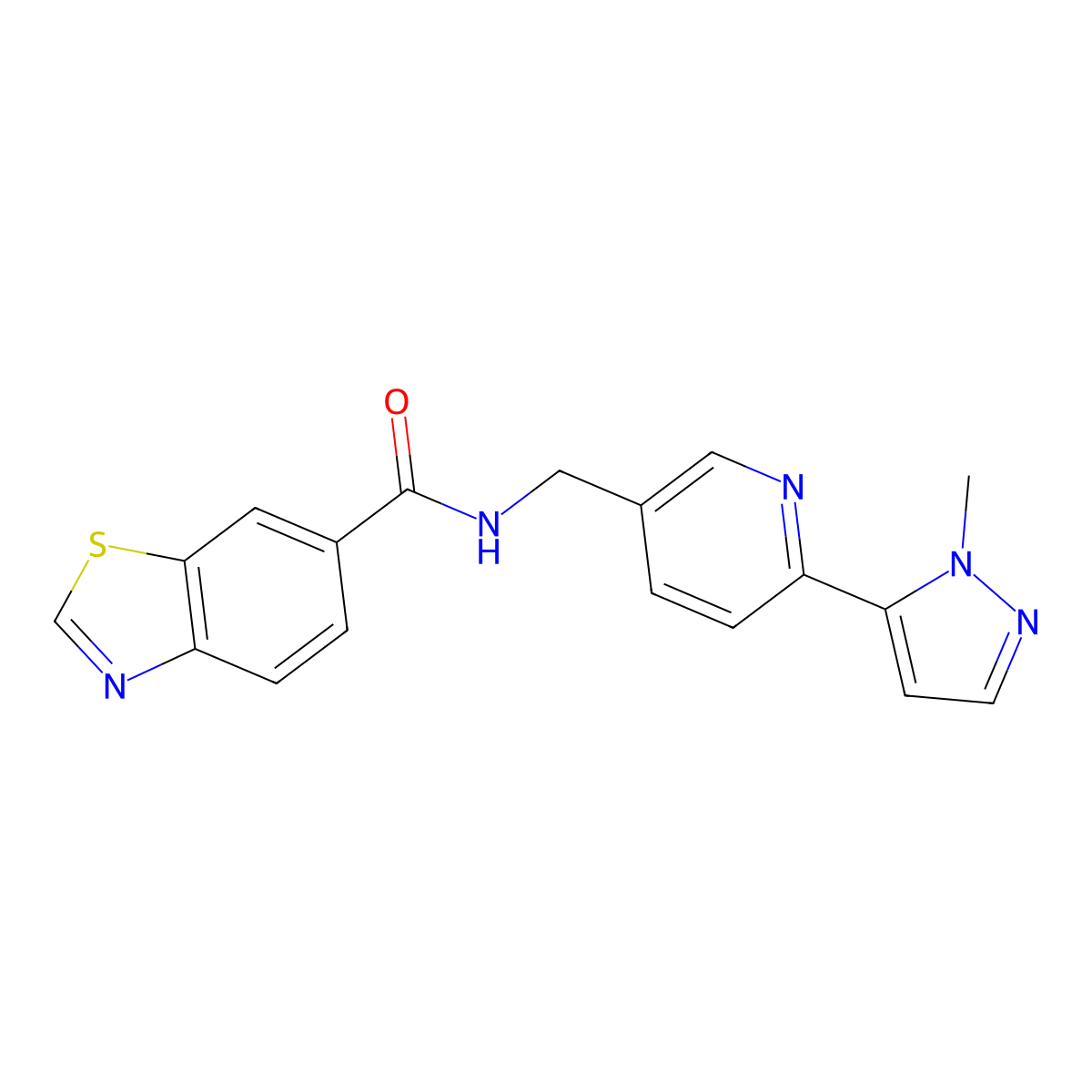 N-((6-(1-methyl-1H-pyrazol-5-yl)pyridin-3-yl)methyl)benzo[d]thiazole-6-carboxamide molecular structure, CAS 2034369-25-8