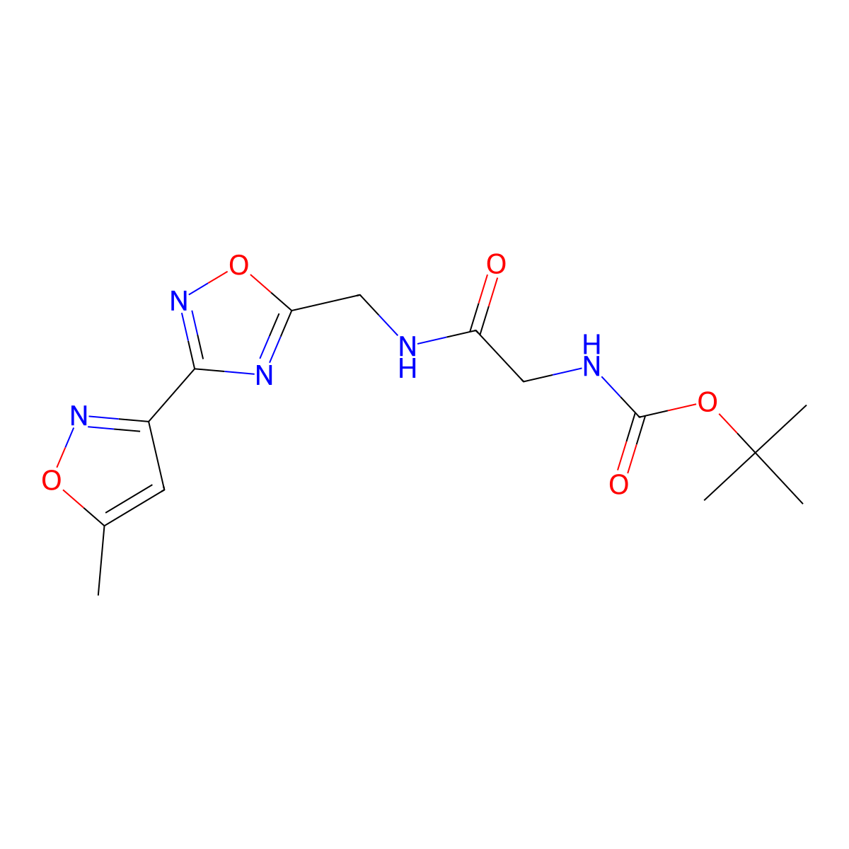 Tert-butyl (2-(((3-(5-methylisoxazol-3-yl)-1,2,4-oxadiazol-5-yl)methyl)amino)-2-oxoethyl)carbamate molecular structure, CAS 2034369-26-9