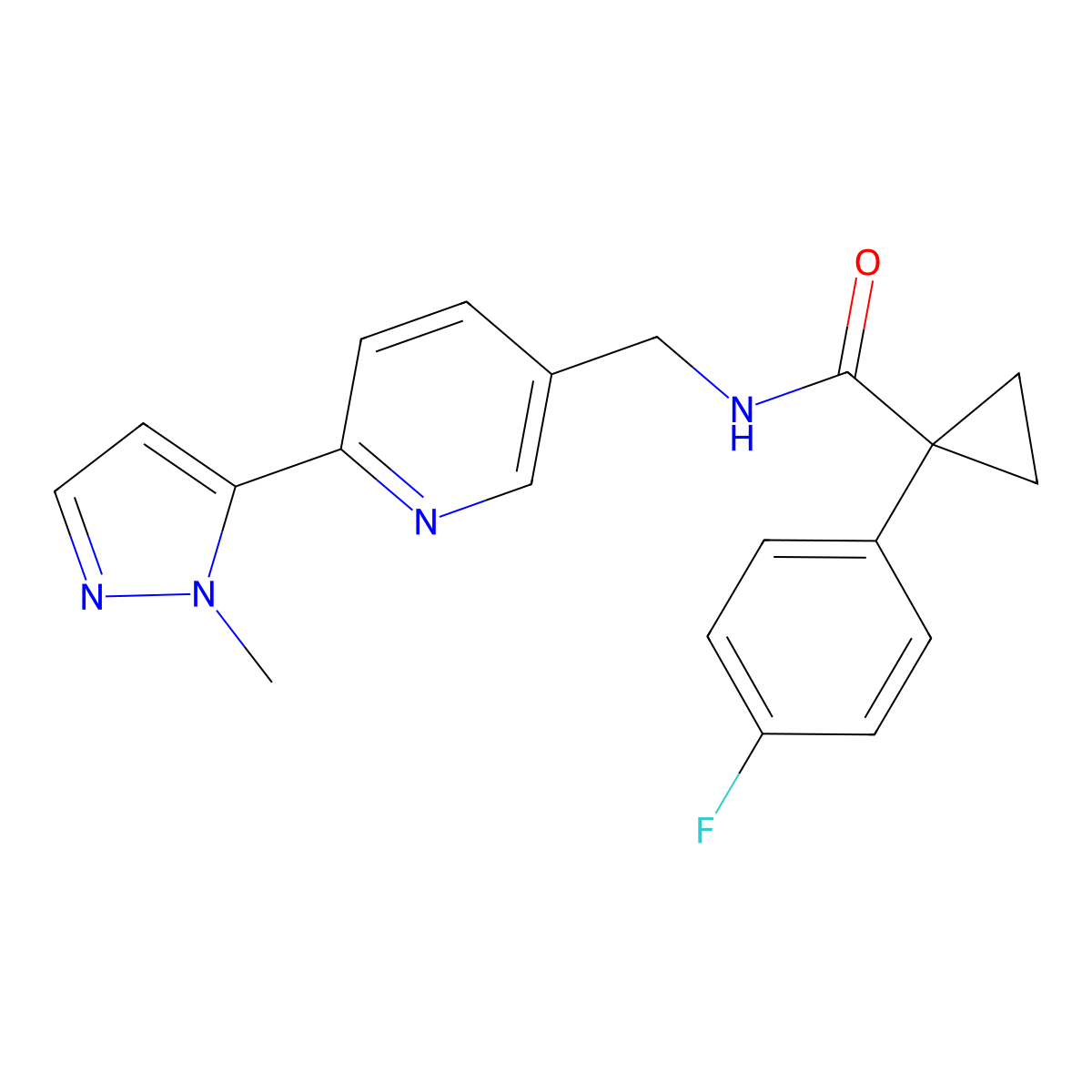 1-(4-fluorophenyl)-N-((6-(1-methyl-1H-pyrazol-5-yl)pyridin-3-yl)methyl)cyclopropanecarboxamide molecular structure, CAS 2034369-29-2