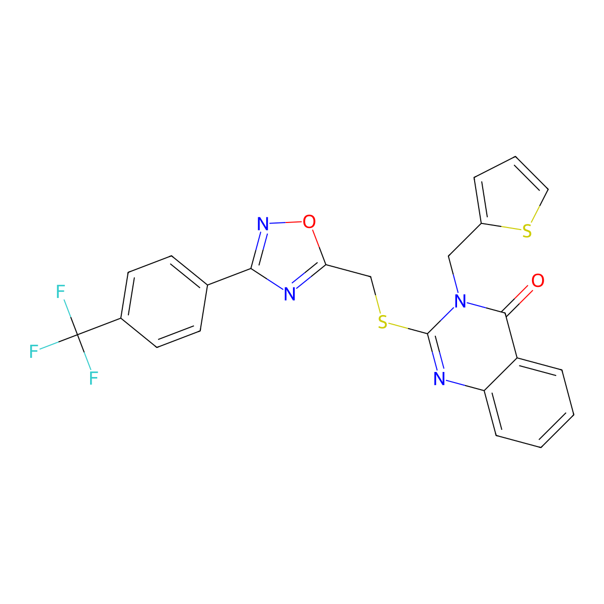 3-(thiophen-2-ylmethyl)-2-(((3-(4-(trifluoromethyl)phenyl)-1,2,4-oxadiazol-5-yl)methyl)thio)quinazolin-4(3H)-one molecular structure, CAS 2034369-35-0