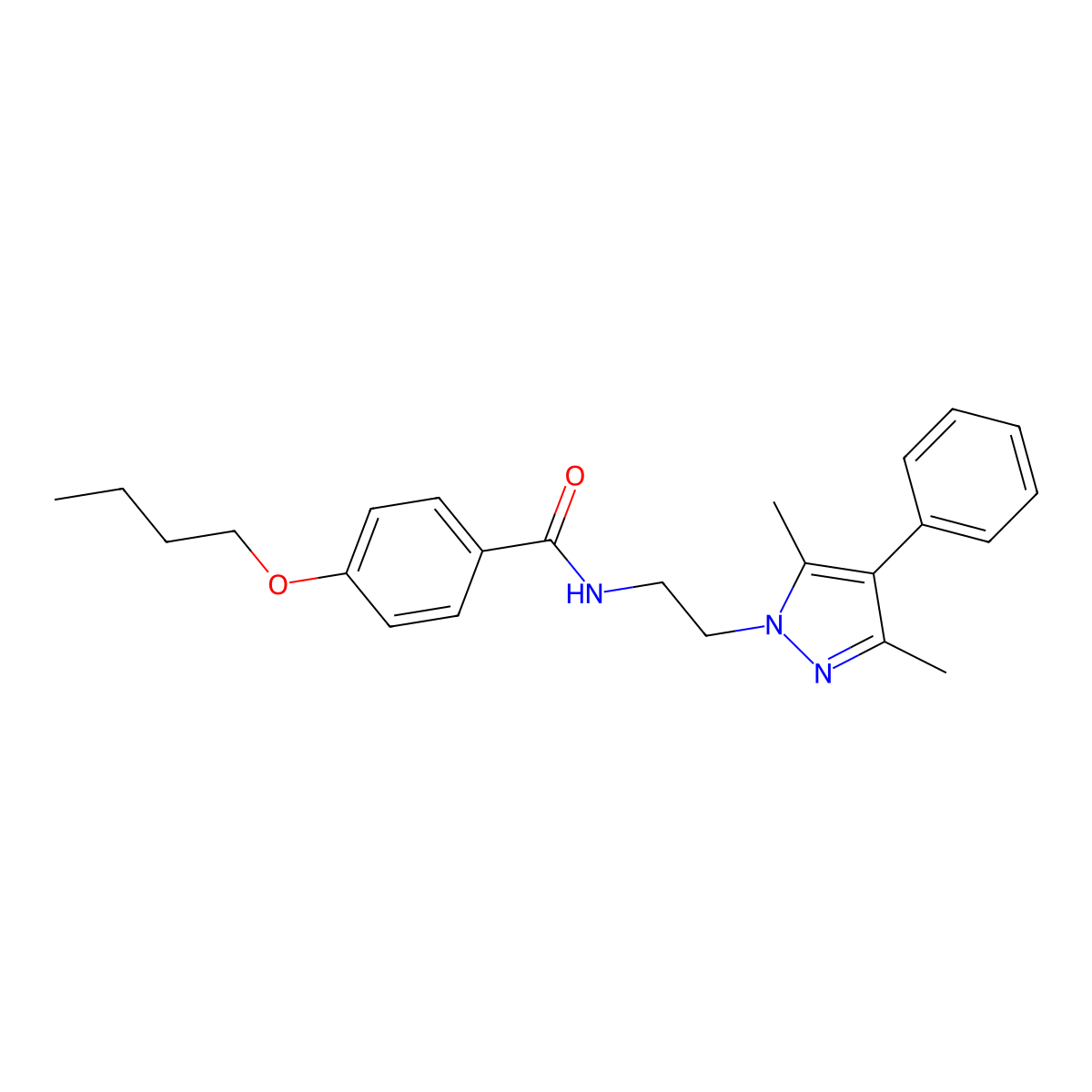 4-butoxy-N-[2-(3,5-dimethyl-4-phenyl-1H-pyrazol-1-yl)ethyl]benzamide molecular structure, CAS 2034369-39-4