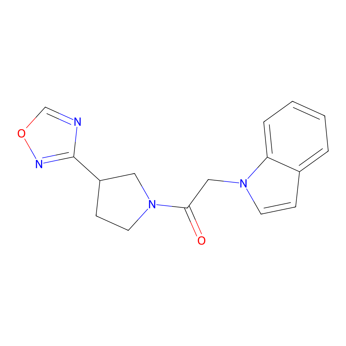 1-(3-(1,2,4-oxadiazol-3-yl)pyrrolidin-1-yl)-2-(1H-indol-1-yl)ethanone molecular structure, CAS 2034369-42-9