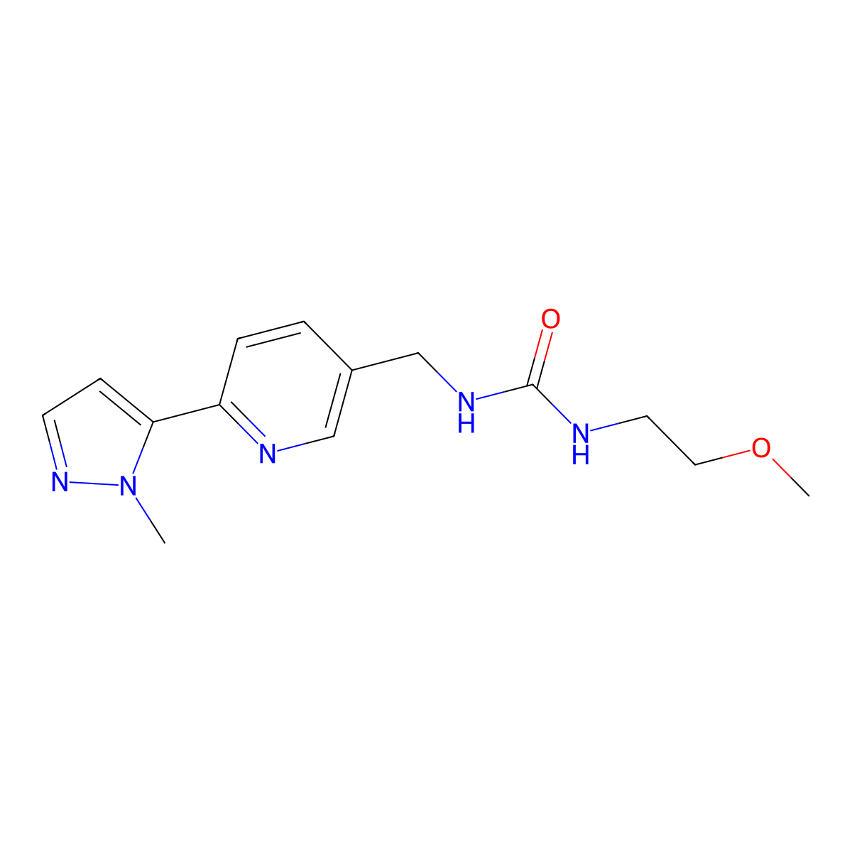1-(2-methoxyethyl)-3-((6-(1-methyl-1H-pyrazol-5-yl)pyridin-3-yl)methyl)urea molecular structure, CAS 2034369-43-0