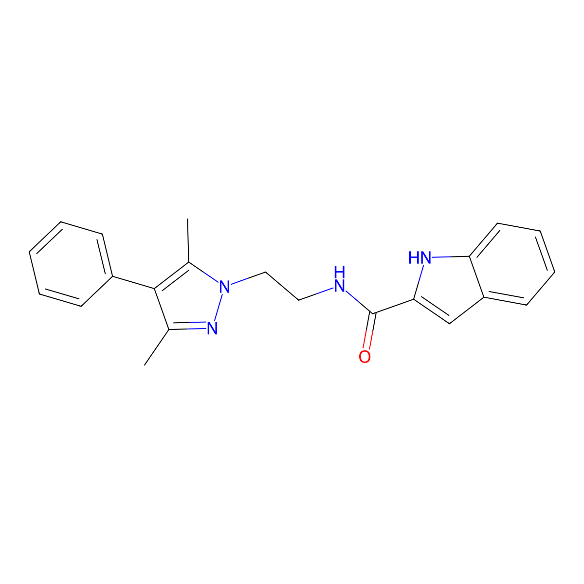 N-(2-(3,5-dimethyl-4-phenyl-1H-pyrazol-1-yl)ethyl)-1H-indole-2-carboxamide molecular structure, CAS 2034369-47-4