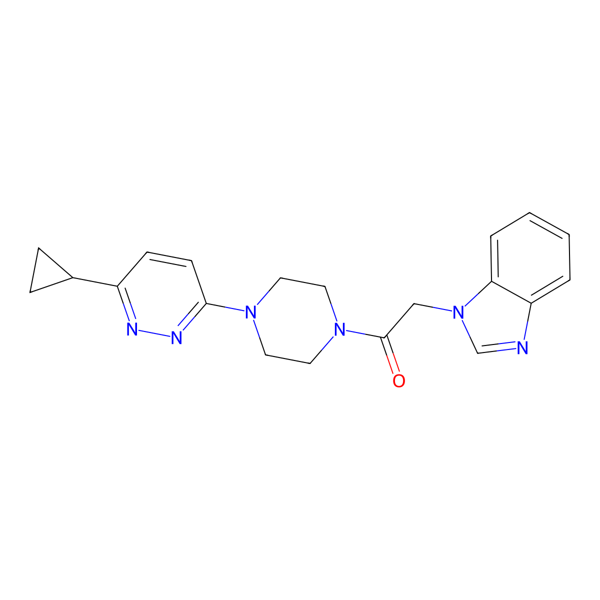 2-(1H-1,3-benzodiazol-1-yl)-1-[4-(6-cyclopropylpyridazin-3-yl)piperazin-1-yl]ethan-1-one molecular structure, CAS 2034369-50-9