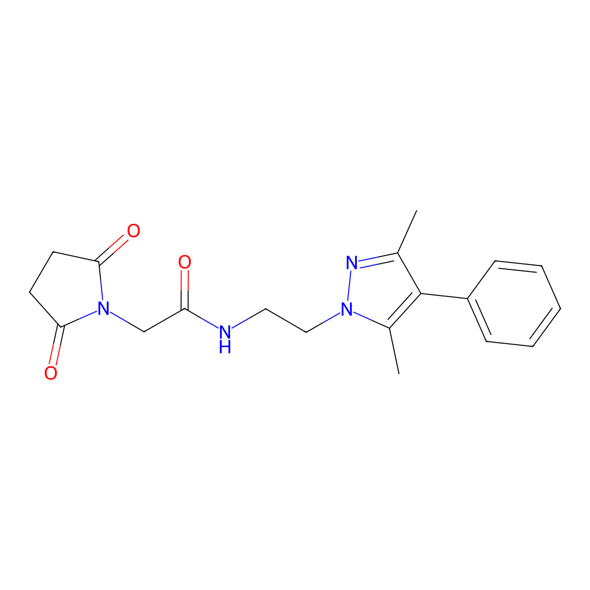 N-(2-(3,5-dimethyl-4-phenyl-1H-pyrazol-1-yl)ethyl)-2-(2,5-dioxopyrrolidin-1-yl)acetamide molecular structure, CAS 2034369-52-1