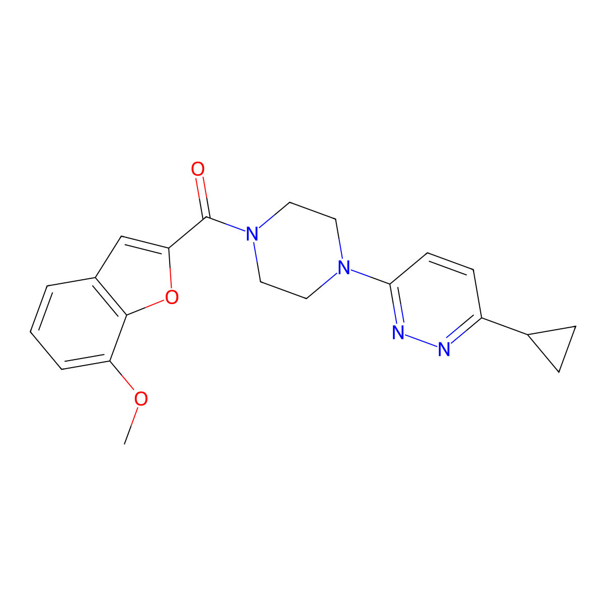 (4-(6-Cyclopropylpyridazin-3-yl)piperazin-1-yl)(7-methoxybenzofuran-2-yl)methanone molecular structure, CAS 2034369-59-8