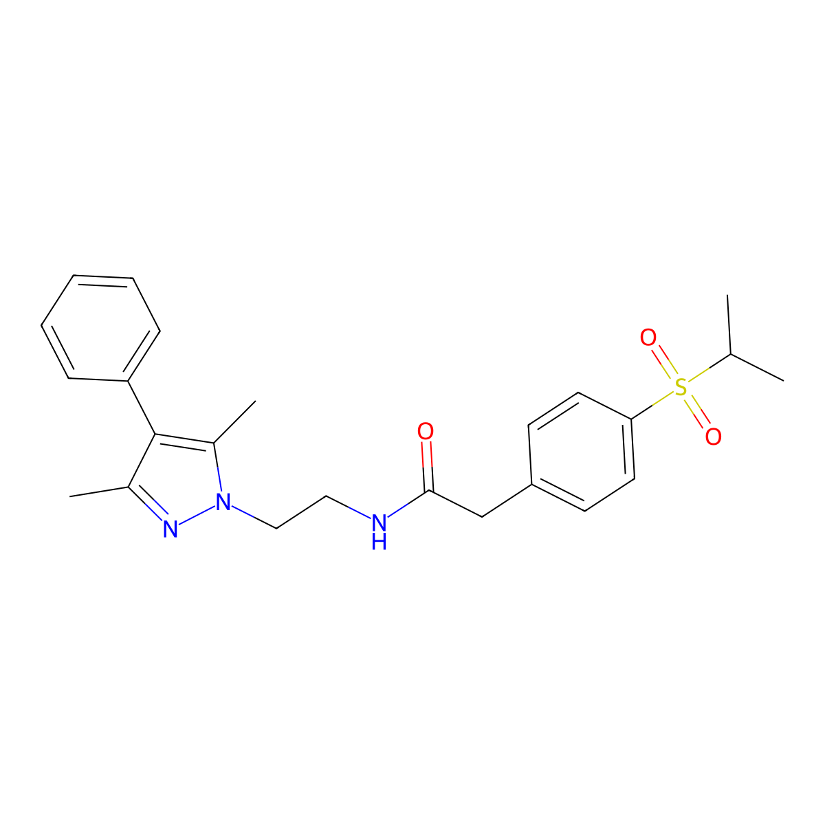 N-(2-(3,5-dimethyl-4-phenyl-1H-pyrazol-1-yl)ethyl)-2-(4-(isopropylsulfonyl)phenyl)acetamide molecular structure, CAS 2034369-60-1